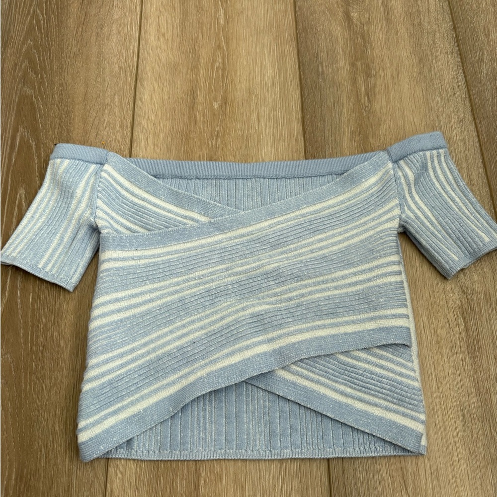 Aerie Off-the-Shoulder Sweater Blue and Cream